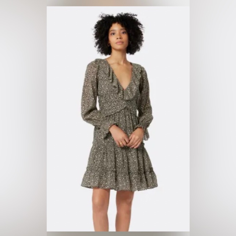 NWT JOIE Caviar And Sand Ruffle Dress Size 2